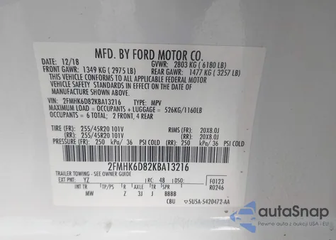 2019 Ford Flex Limited from USA, damaged, VIN 2FMHK6D82KBA13216
